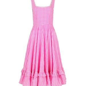 JessaKae Pink Gingham Cottagecore Midi Dress XXS Lace Ruffle Prairie